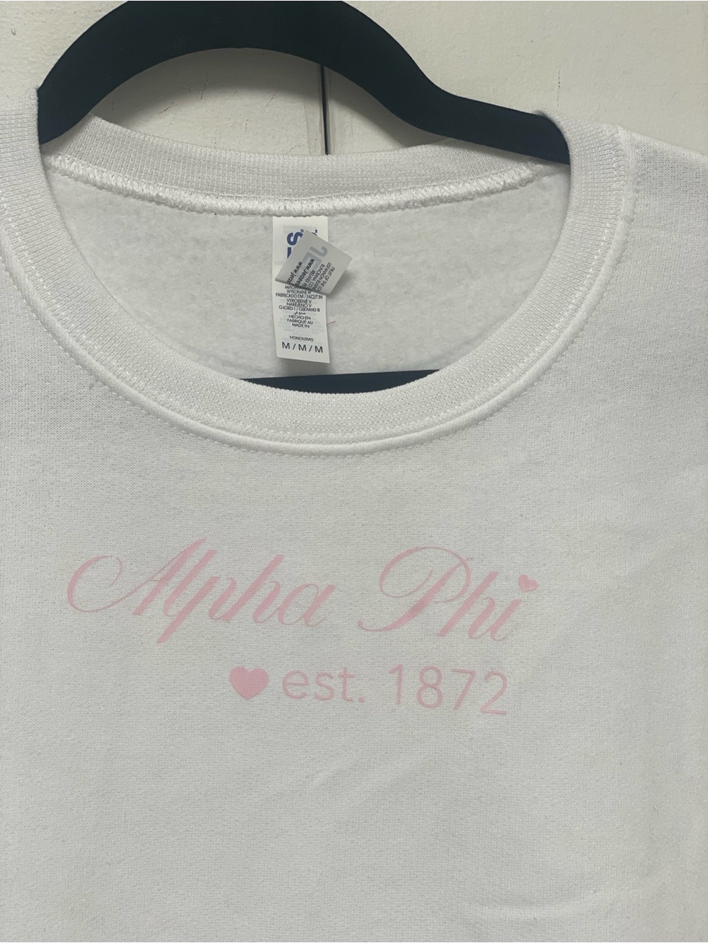 Alpha Phi White Crewneck Sweatshirt with Light Pink Script - Picture 2 of 3